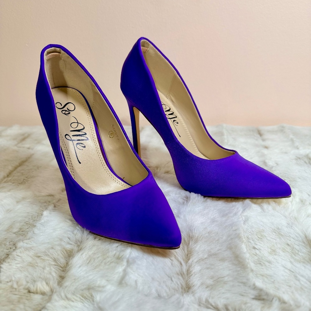 So Me Purple 4" Stiletto Heel Pointed Toe Design Pumps